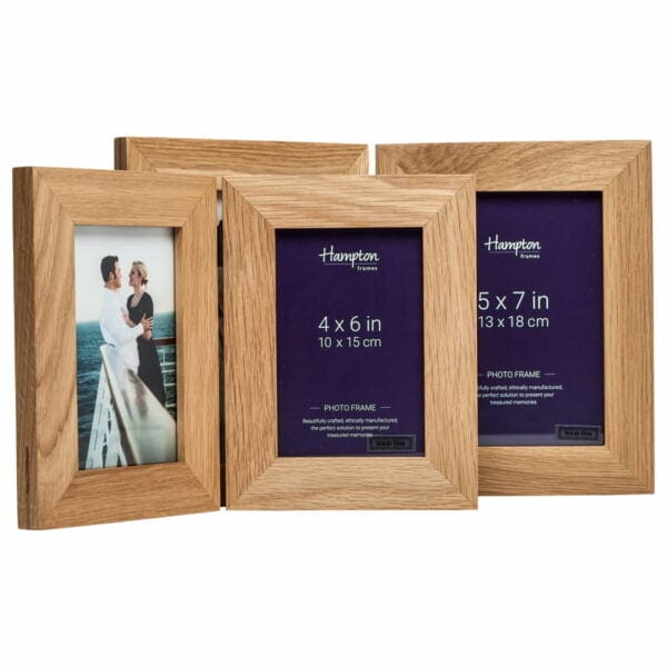 : Solid Oak 4x6 Double Photo Frame Hinged