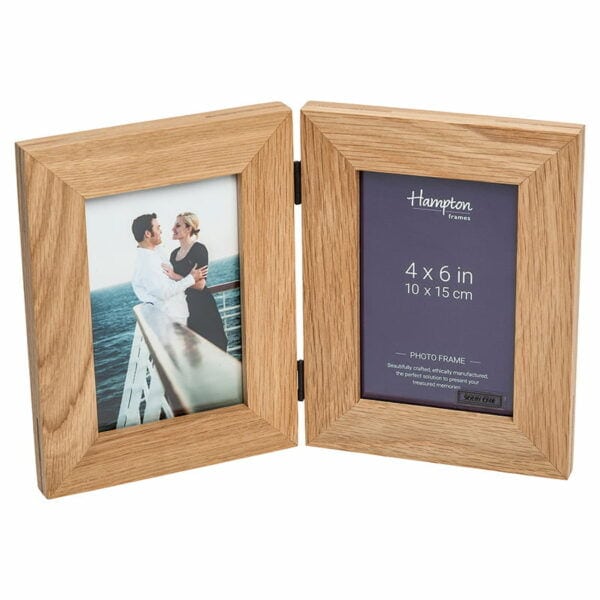 Solid Oak 4x6 Double Photo Frame Hinged