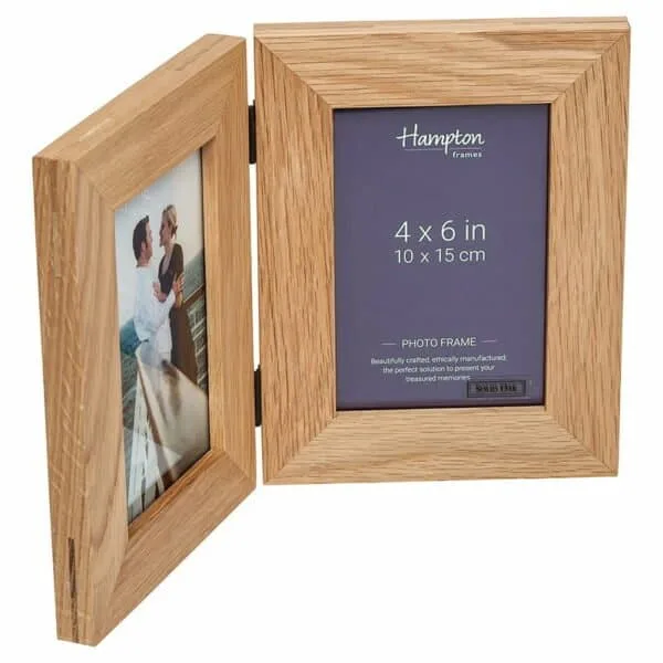 Solid Oak 4x6 Double Photo Frame Hinged