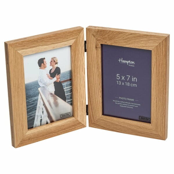 Solid Oak 5x7 Double Photo Frame Hinged