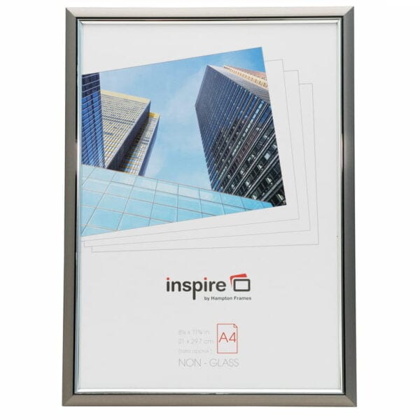 Stylish metallic silver picture frame on white background