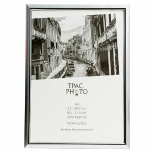 Elegant silver photo frame on white background