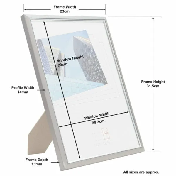 Elegant white picture frame displayed on wooden surface