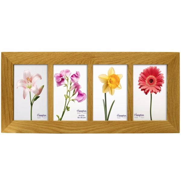 Wooden multi-aperture frame with four flower prints