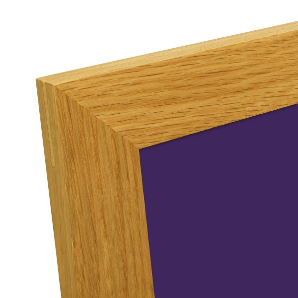 Close-up of oak frame corner with purple panel