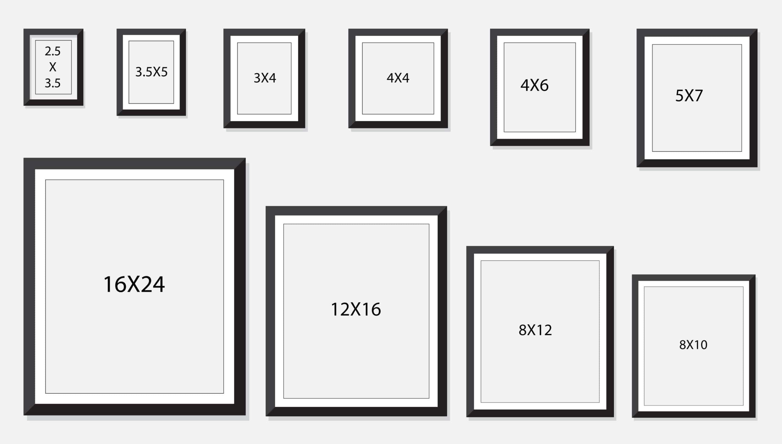 Diagram, illustrating the different picture frame sizes.