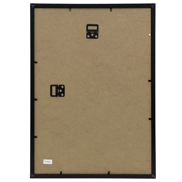 Brown framed corkboard back view with mounting hardware