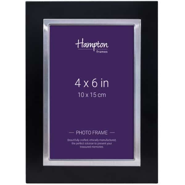 Black photo frame, 4x6 inches, purple background.
