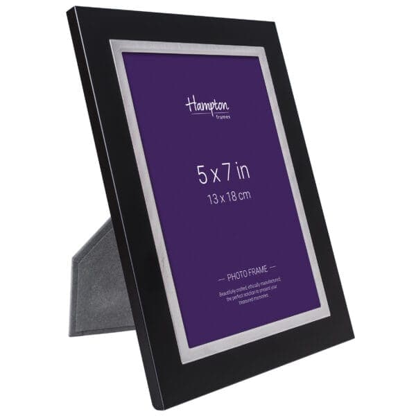 Black photo frame, 5x7 inches with a silver border.