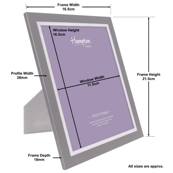 Dimensions of Hampton photo frame displayed.