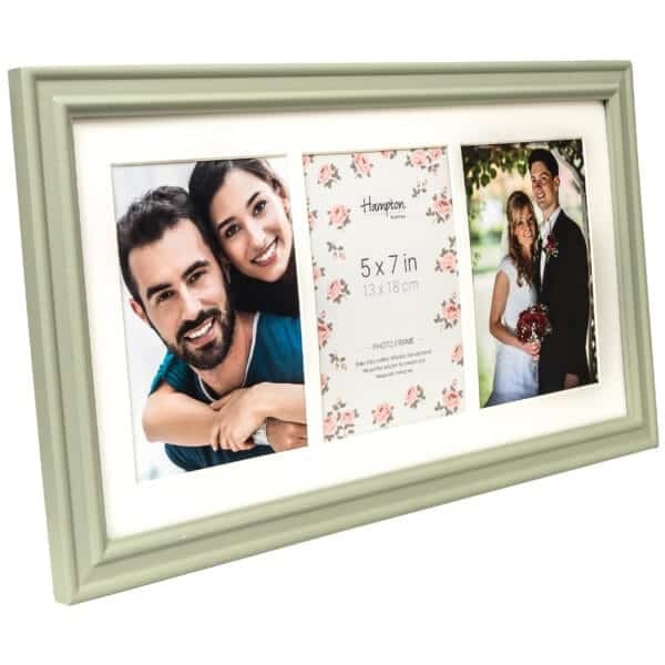 Green frame with couple and wedding photos