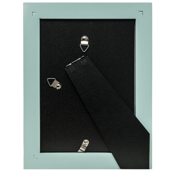 Back of a light blue photo frame.