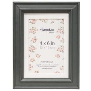 Grey 4x6 inch photo frame with floral design.
