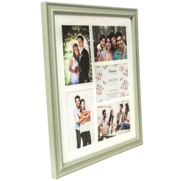 Collage photo frame with happy family portraits.