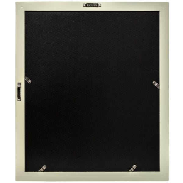 Backside of an empty picture frame with hooks