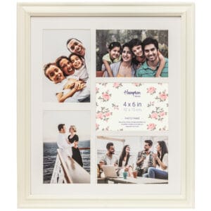 White collage photo frame with family pictures.