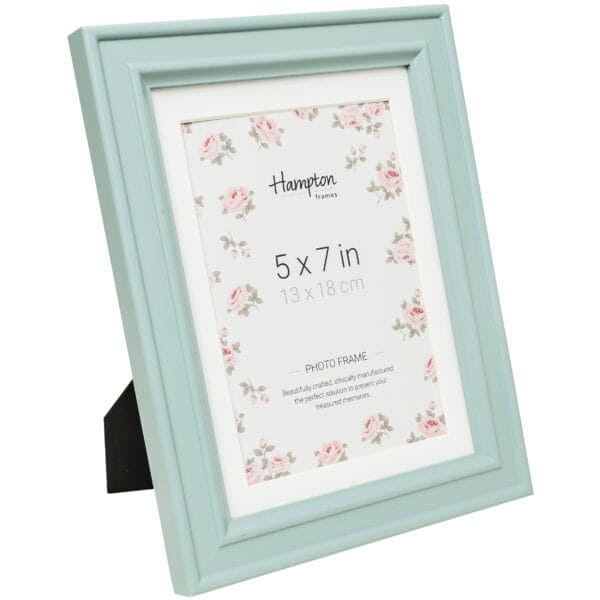 Pastel blue photo frame, floral design, 5x7 inches.