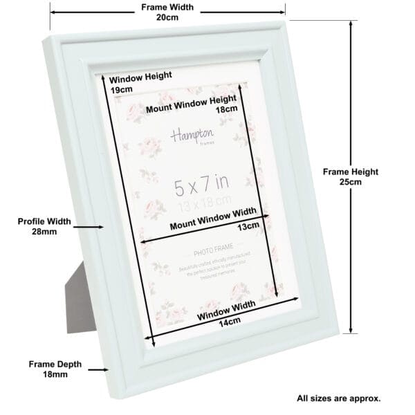 Photo frame with dimensions and measurements displayed.