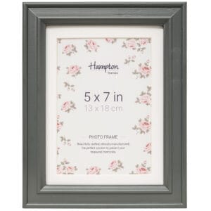 Grey 5x7 photo frame with floral border.
