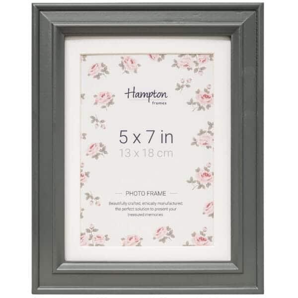 Grey 5x7 photo frame with floral border.