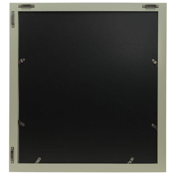 Reverse side of framed painting with clips