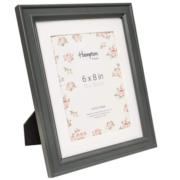 Grey 6x8 photo frame with floral design.