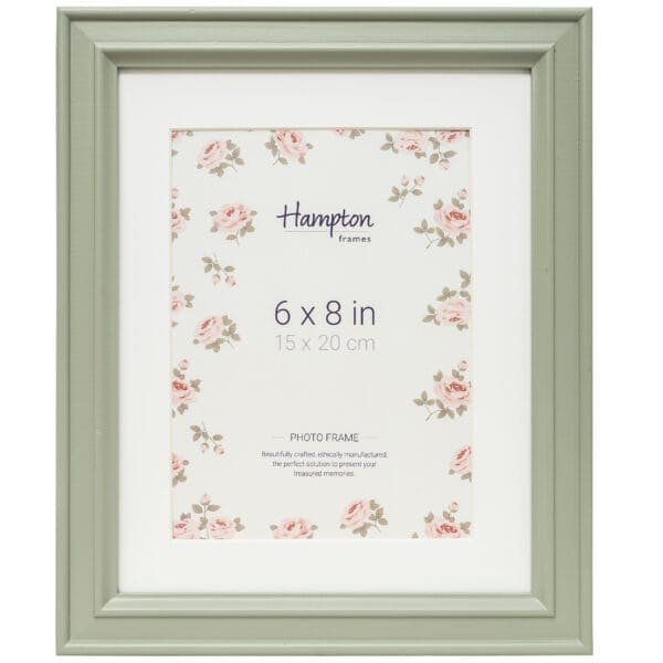 Green photo frame with floral border, 6x8 inches.