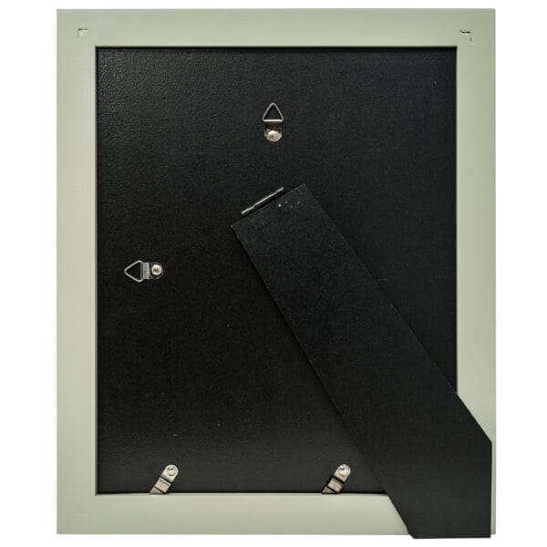 Back of a standing photo frame with clips.