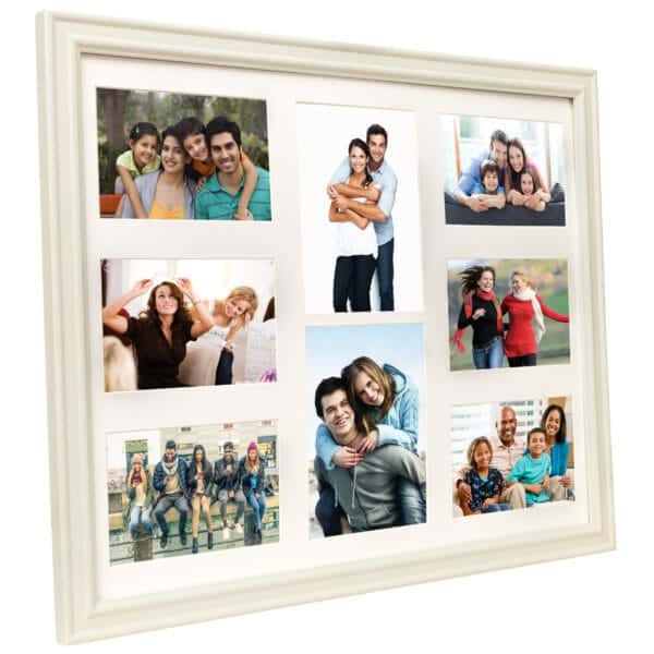 Collage of happy family photos in frame