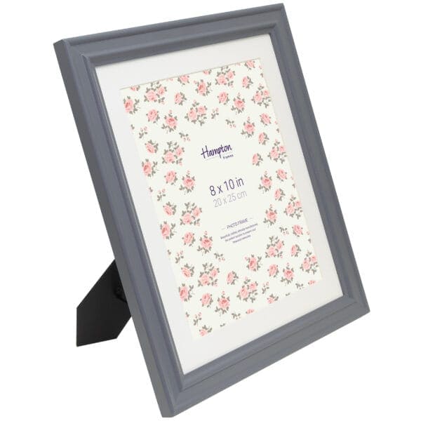 Grey picture frame with floral design, 8x10 inches.