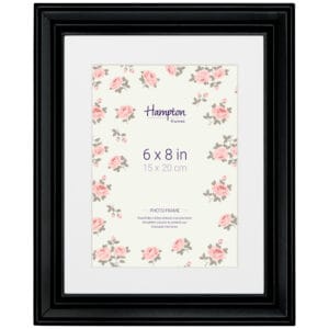 Black photo frame, floral pattern, 6x8 inches
