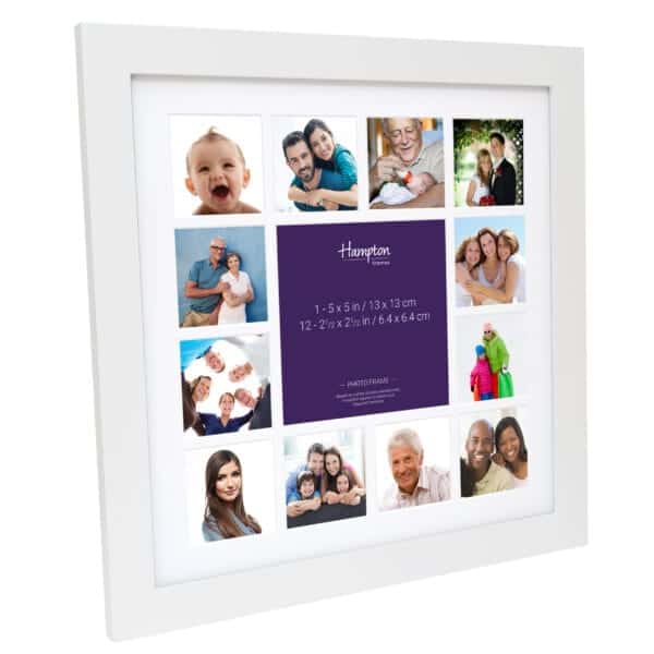 White photo frame with family pictures