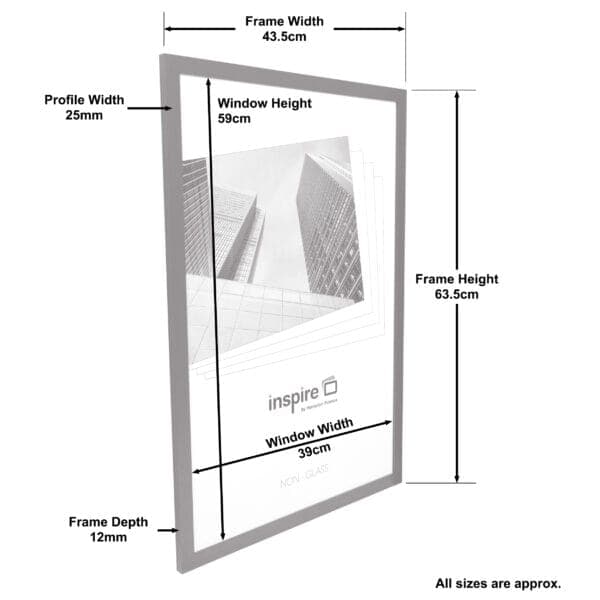 Picture frame dimensions with architectural photo.