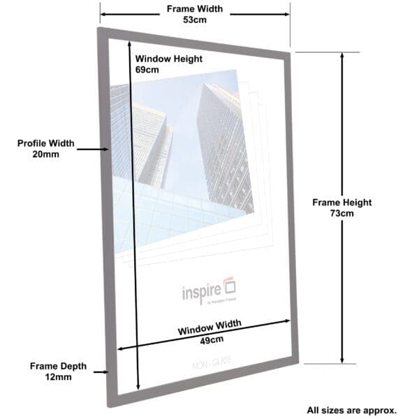 Picture frame dimensions with height, width, and depth measurements.