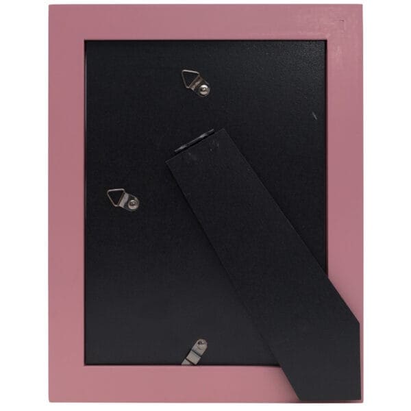 Back of pink photo frame with stand.