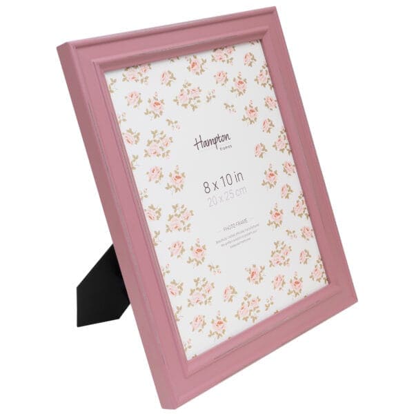 Pink photo frame with floral pattern, 8x10 inches.