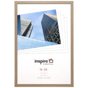 Wooden frame with skyscraper photo insert.