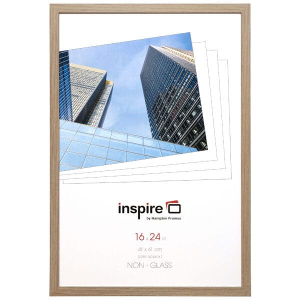 Wooden frame with skyscraper photo insert.