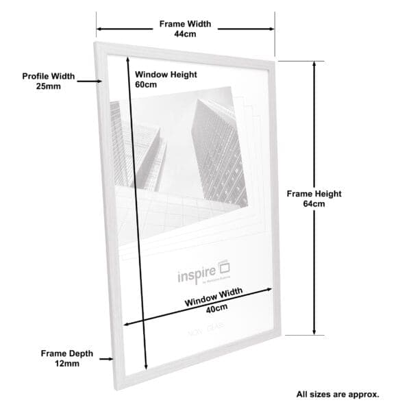 Picture frame dimensions: width 44cm, height 64cm.