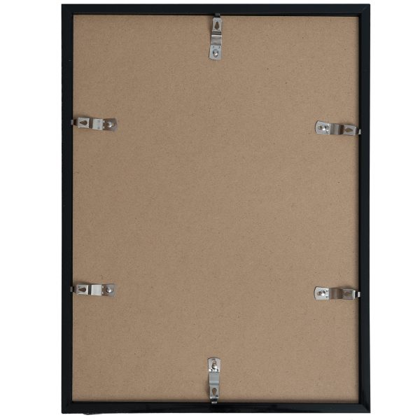 Back of black picture frame with metal clips