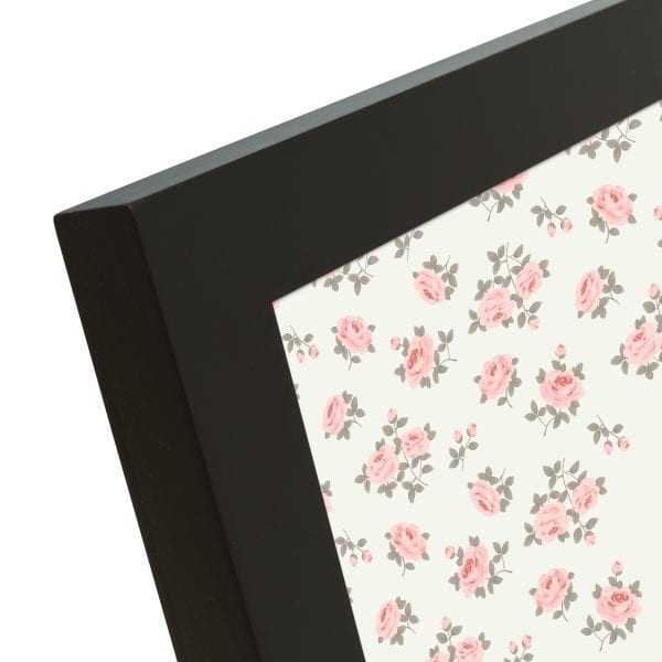 Dark wooden frame with pink floral print