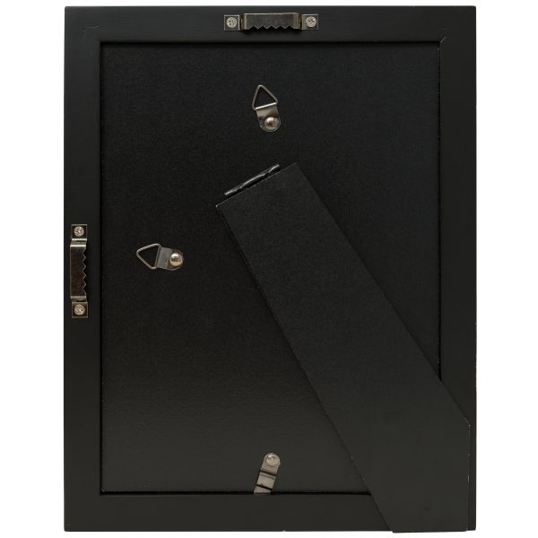 Back of black photo frame with fittings