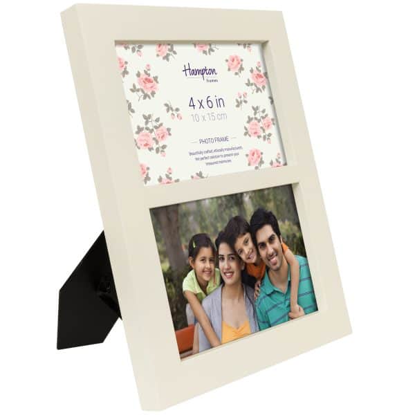 Cream double photo frame with floral insert