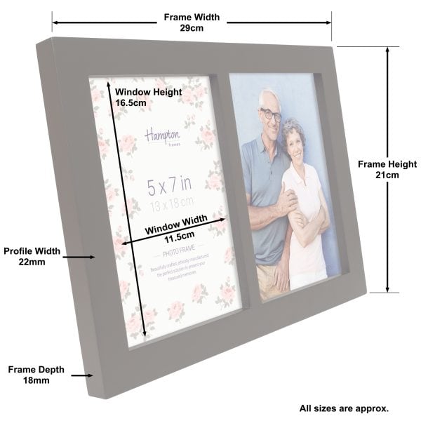 Double photo frame with labelled dimensions diagram