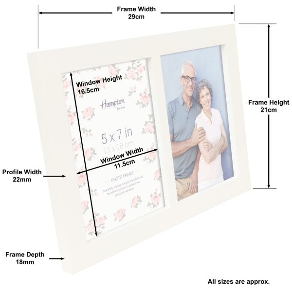 White double photo frame with labelled dimensions