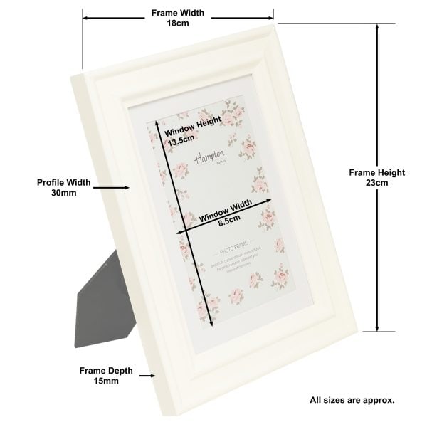 White photo frame with labelled dimensions