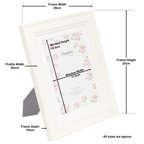 White photo frame with labelled dimensions diagram