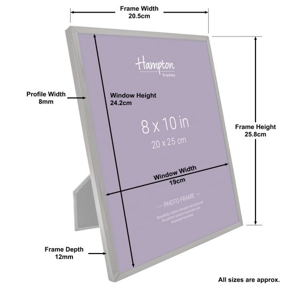 Annotated 8x10 inch photo frame dimensions diagram