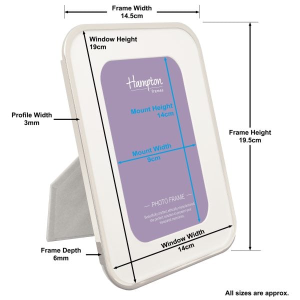 White photo frame with labelled dimensions diagram