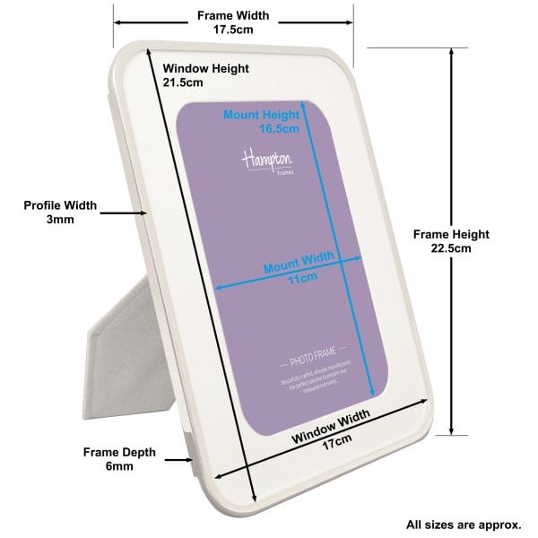 White photo frame with labelled dimensions diagram